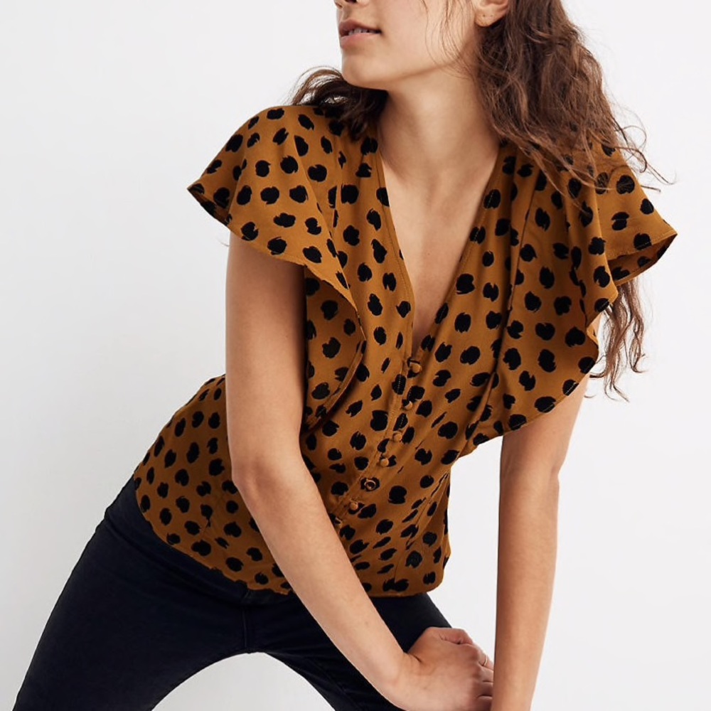 Madewell Printed Flutter-Sleeve Top